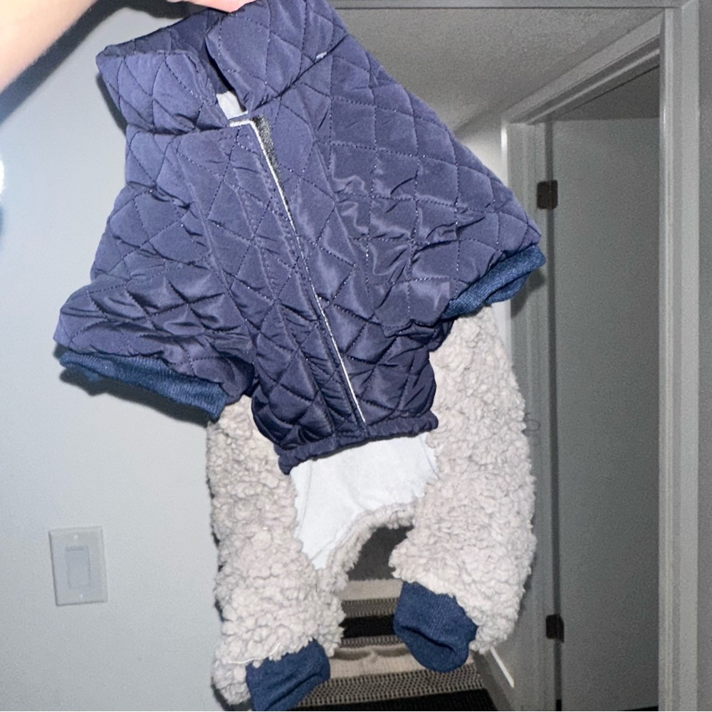 Navy Quilted Dog Jacket with Sherpa Lining